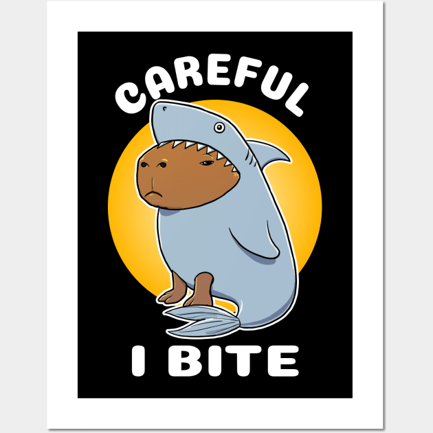 Careful I bite Capybara Shark Costume Wall Art by capydays